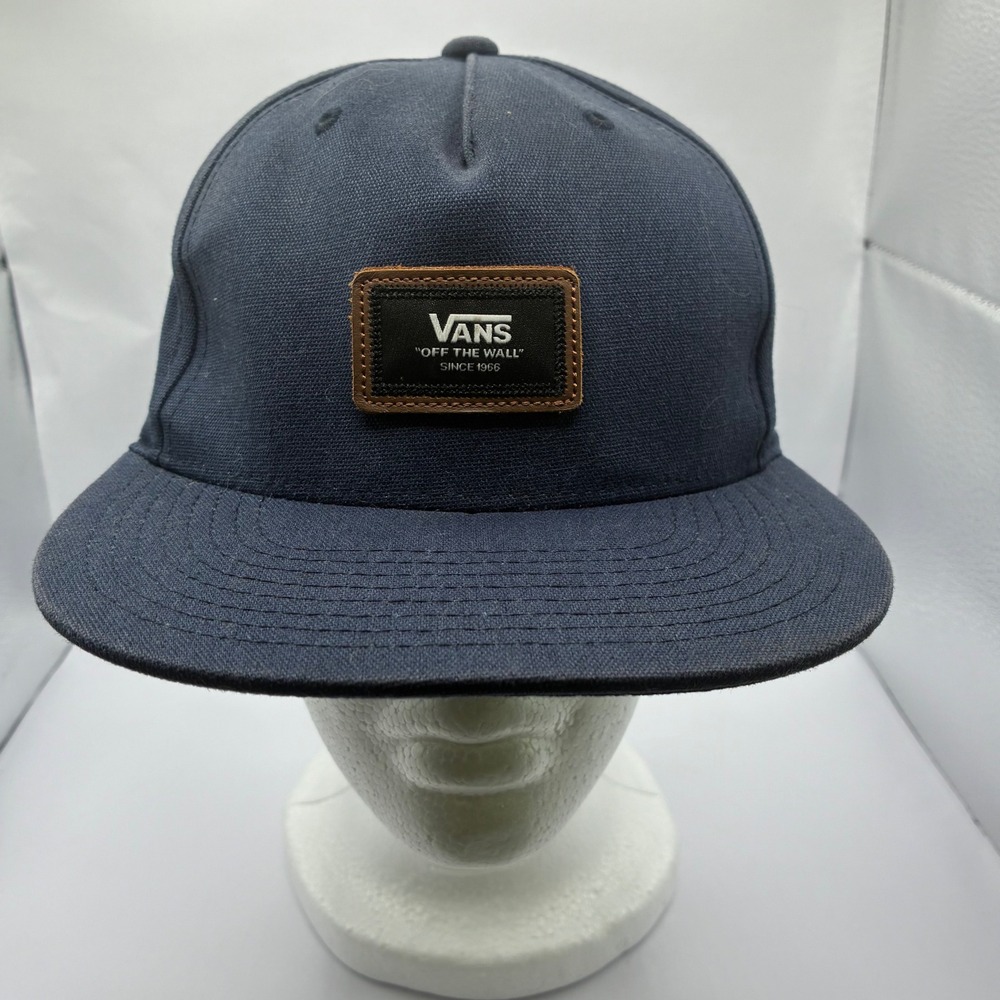 Vans Off The Wall Navy Blue Snapback Hat Flat Brim Logo Patch Cap 4000644020